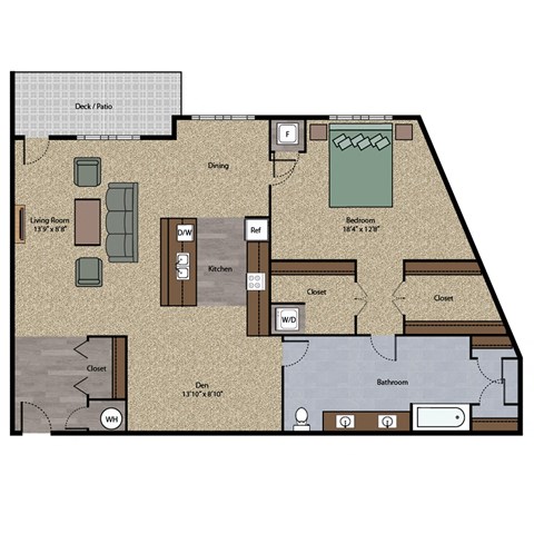 Floor plan for 1 bed, 1 bath, 1211 sqft
